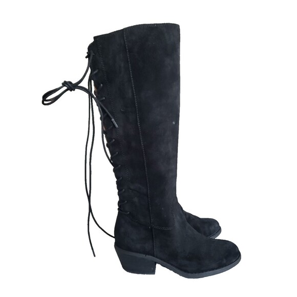 Aqua Sofft “Sharnell” Black Suede Knee High Boots Lace Up Water Resistant 6.5M - Picture 2 of 12